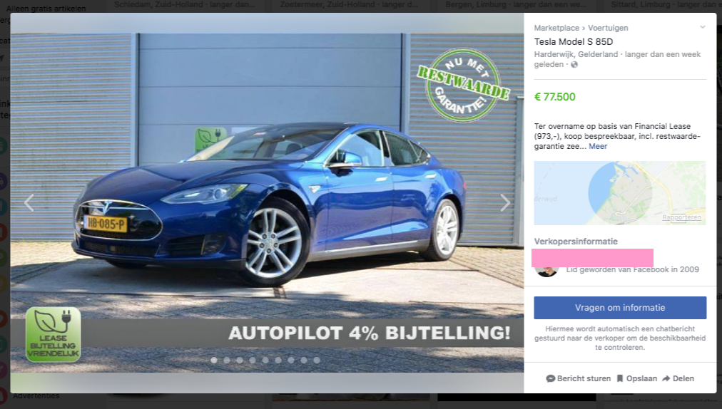 Koop je Tesla op Facebook Marketplace