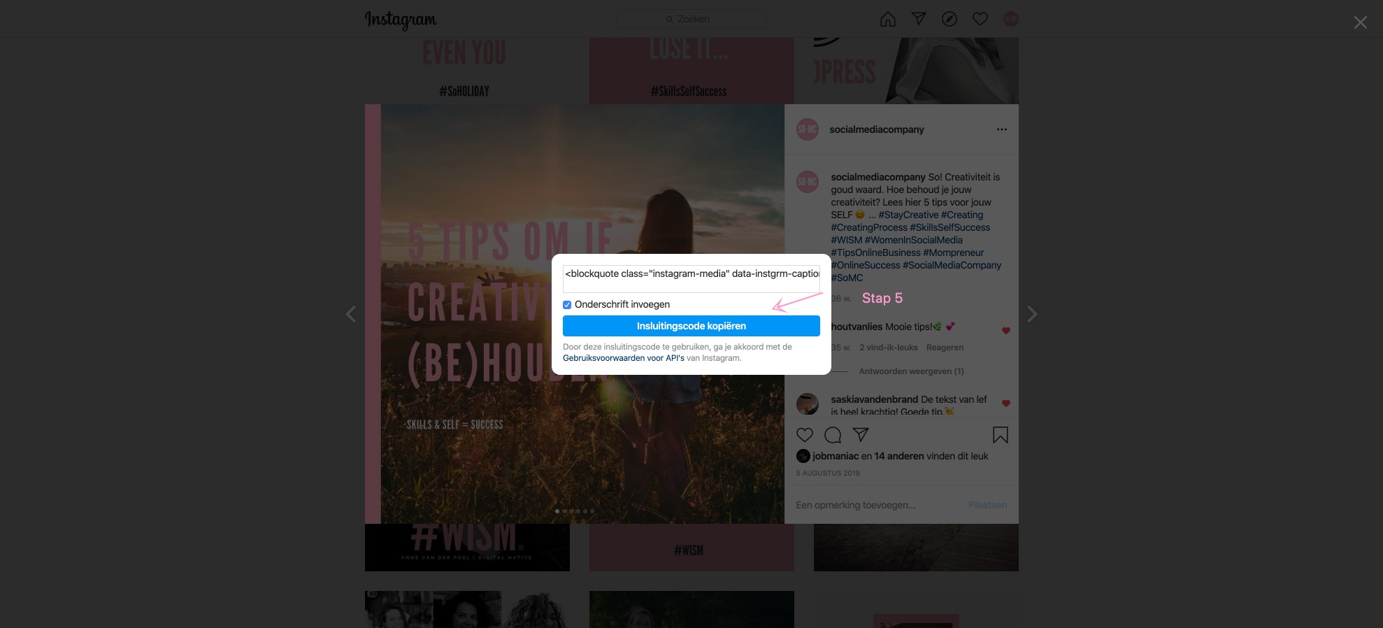 Hoe sluit ik een Instagram bericht in mijn website?