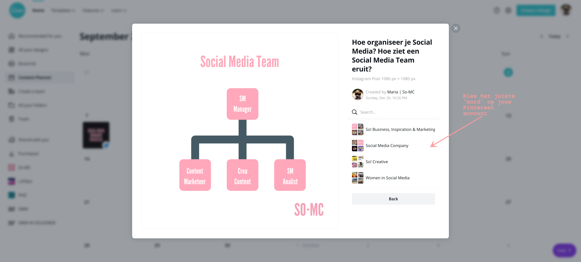 Canva Contentplanner kies het juiste social media kanaal