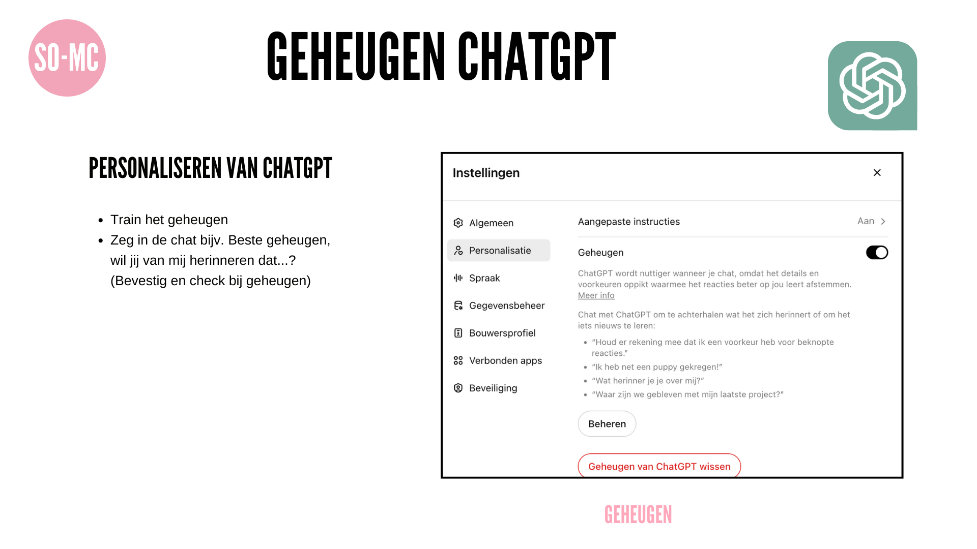 Geheugen van ChatGPT